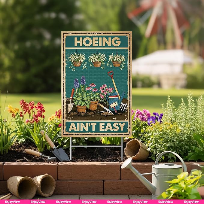 Funny Garden Sign with H Stake 12"x18" Vintage Big Sign for Outside Greenhouse Corrugated Plastic Yard Decor Gardening Gifts for Women