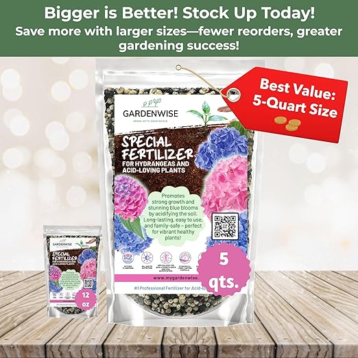 Slow Release Hydrangea Fertilizer with Iron & Sulfur – Indoor & Outdoor Soil Acidifier for Miracle Growth (1 qt)