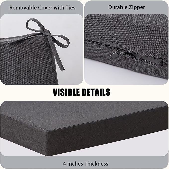 idee-home Outdoor Cushions for Patio Furniture, Outdoor Seat Cushion, Waterproof Couch Hampton Bay Deep Seat Replacement Chair Cushions for Garden Lawn Deck Backyard, 28.5 x 28.5 Dark Grey