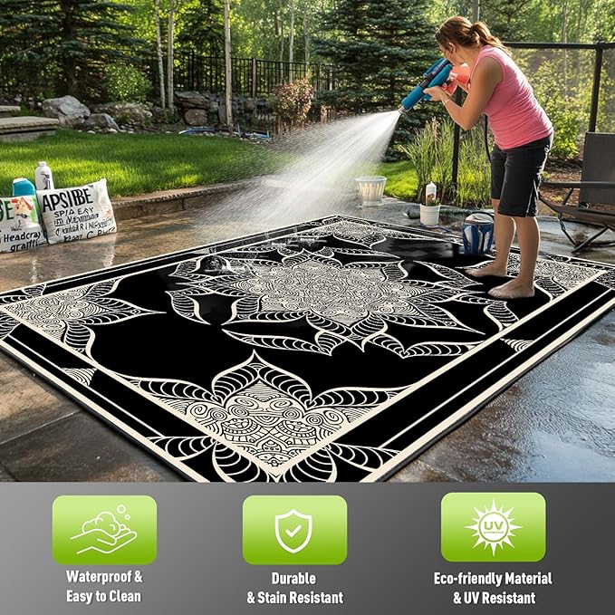 WILDROOTS 5x8 Feet Hepburn Flower Plastic Outdoor Rug, Stain Resistant Waterproof Reversible Outdoor Patio Rug, Fade Resistant Camping Rug