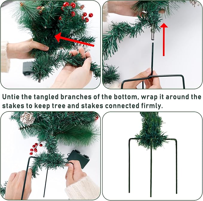 Set of 2 Pathway Christmas Tree Urn Filler, Lighted Artificial Mini Xmas Trees with Lights, Outdoor Christmas Decorations for Porch, Driveway, Yard (5 Pine Cones)