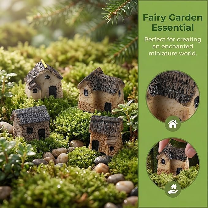 Garneck 4Pcs Miniature Fairy Garden Houses: Resin Mini Village House for Bonsai Terrarium Patio Micro Desk Landscape Decor Garden Patio Desktop Ornament Decorative (Random Style)