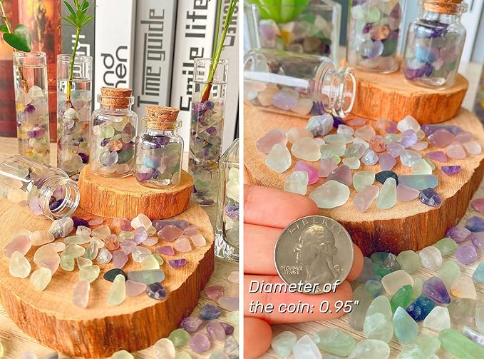 QINJIEJIE 2lbs Fluorite Crystals Aquarium Gravel Stones Tumbled Stone Polished Rocks Colorful Crushed Reiki Healing Crystal Quartz Home Decor Betta Fish Tank Succulent Vase Filler Landscape Ornament