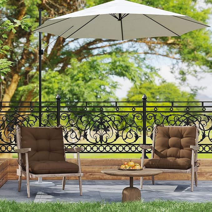 Outdoor Chair Cushion, 42x21x4 Inch Patio Cushions for Dining/Rocking Chairs, High Back Soft Seat Pad with Ties, Indoor Outside Use, Fade-Resistant & Waterproof, Brown