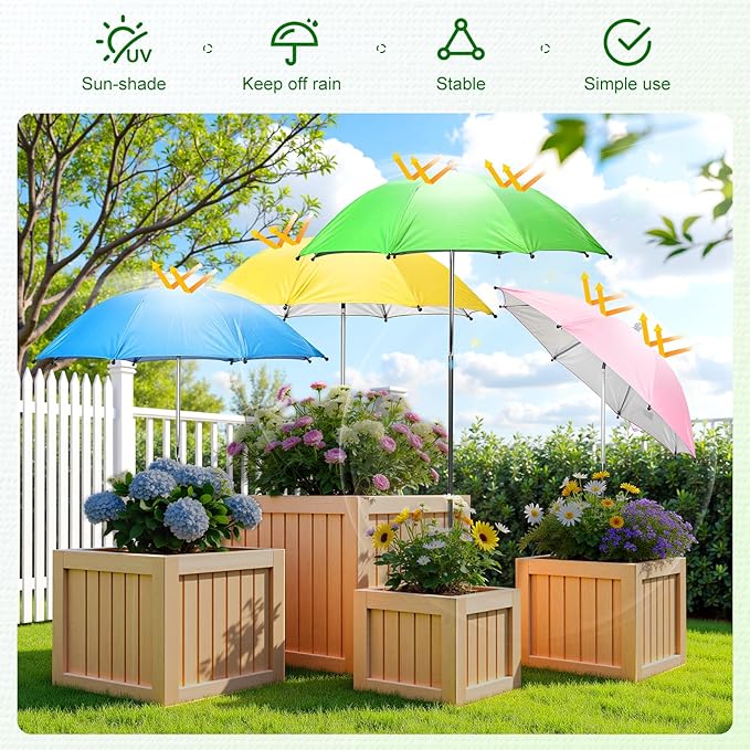Garden Umbrellas for Plants, 4 Pack Plant Umbrellas for Outdoor Plants, 25" Large Plant Shade Umbrella with Stake for Potted Plants, Adjustable Angle 43.3" Height Plant Sun Shade Cover UV Protection
