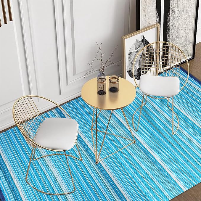 Reversible Outdoor/Indoor Plastic Rug Plastic Straw Rug Waterproof Portable Mat, Easy to Clean and Fold,Perfect for Garden, Patio, Picnic, Decking-（Blue，8x10Ft）