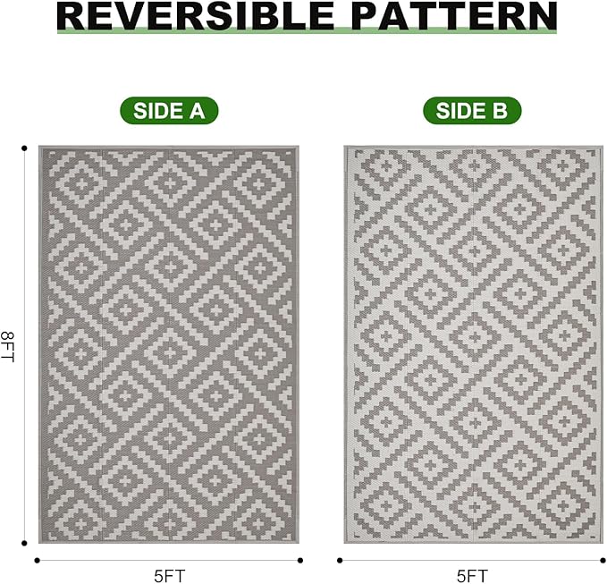 RURALITY Outdoor Rugs 5x8 Feet for Patios Clearance,Plastic Straw Waterproof Mats for Backyard,Porch,Deck,Balcony,Coffee&Beige