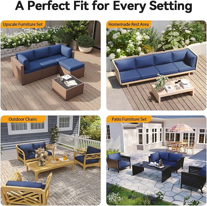 Aoxun Outdoor Replacement Cushions for Patio Furniture, 4'' Water-Repellent Sofa Cushion for 4-Seat Rattan Wicker Sectional, Deep Seats & Fade Resistant (9-Piece, Navy)