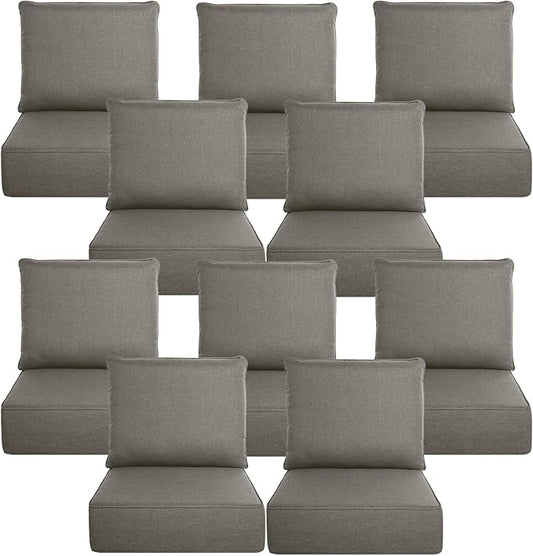 Belord Luxury 6" Thick Outdoor Cushion 10 Set - 24 x24 Inch 28D Sponge Filling Fade-Resistant Chair Cushion, Spill Proof Removable Patio Furniture Replacement Cushion for Sofa Bench Swing - Grey