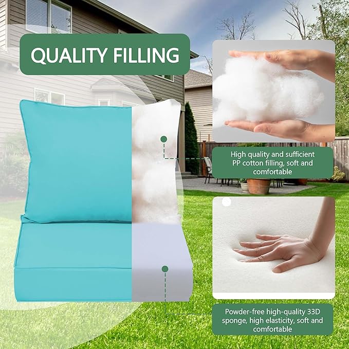 Outdoor Chair Cushions 3 Set,24 x 24 x 5IN, Patio Deep Seat Cushion for Patio Furniture, Waterproof & Fade Resistant Thick Deep Seating Pads for Outside Wicker Ratten Chair Sofa Couch,Dark Blue