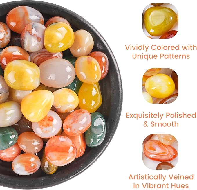 SIDONG 2 LB Colorful Mixed Agate Stone, 1 Inch Polished Tumbled Stones, Natural Healing Crystal, Decorative Pebbles for Home Decoration, Indoor Plants, Fish Tanks, Garden Landscaping, DIY Crafts