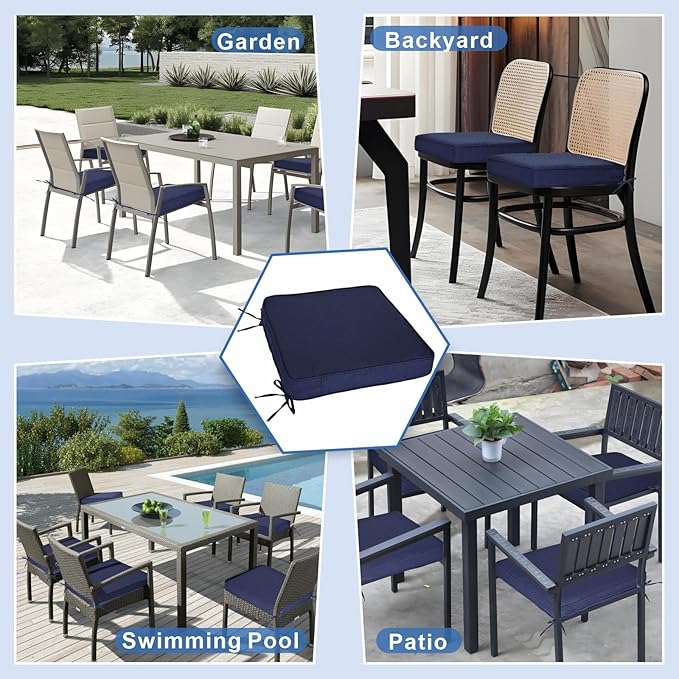 Outdoor Chair Cushions 19 x 19 Inch Set of 2 Water Resistant Seat Cushions with Ties, Outdoor Cushions for Patio Furniture with 3-Year Fade Resistant