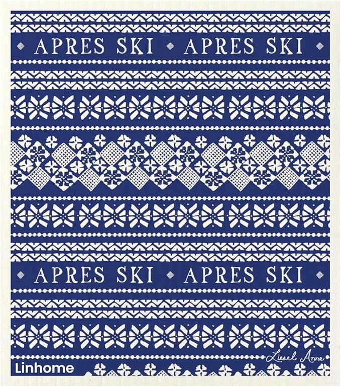 Christmas Holiday Ski Collection Swedish Dishcloth, Reusable Paper Towel, Super Absorbent Cellulose Sponge, Washable Kitchen Cleaning Cloth (Ski Sweater - 1 Pack)