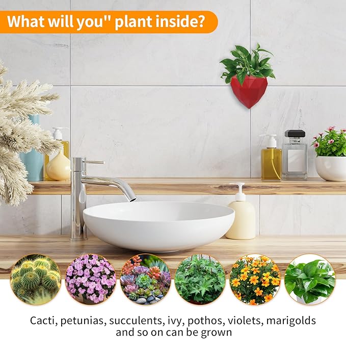 Heart Self Watering Planter | Indoor Wall Planters for Indoor Plants | Vertical Succulent Wall Planters | Create A Wall Garden Without Drilling | Valentine's Day Gift (Red)