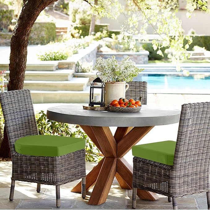 idee-home Outdoor Chair Cushions Set of 4, Thick 17" x 17" x 3" Patio Chair Cushions for Outdoor Furniture Waterproof with Ties, Seat Cushion, Patio Chair Pads Dining Chair Green