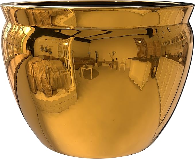 Red Lantern 12" Solid Gold Porcelain Fishbowl