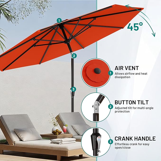 AreShark 9 FT Patio Umbrella for Outdoor, Outdoor Umbrella with Push Button Tilt and Crank, Outdoor Patio Umbrellas with 8 Sturdy Ribs for Market, Garden, Deck, Backyard, Pool (Orange)