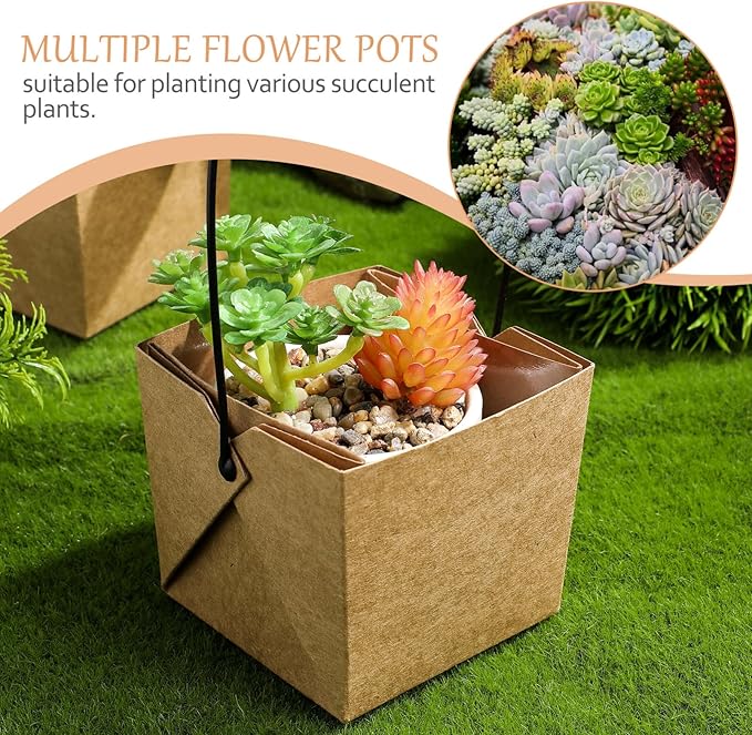 Kisangel Waterproof Buffalo Kraft Paper Mini Succulent Pots Set of 12 with Drainage Holes Small Indoor Outdoor Plant Planters for Home Garden Decoration 3.15X3.35X3.15 Inches