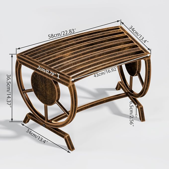 Outdoor Bench Patio Outdoor Garden Bench with Built-in Table, Wagon Wheel Arms, 3 People Outdoor Bench Garden Bench Front Porch Furniture (Bronze-22.83inch-2Pieces)