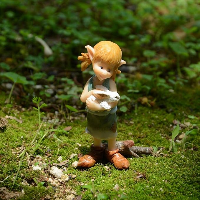 Top Collection Miniature Fairy Garden and Terrarium Pixie Hugging Bunny Figurine