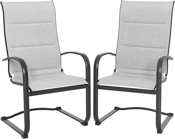 NUU GARDEN Patio Dining Chairs Set of 2, All-Weather Padded Textilene Chairs with Spring Motion and High Back, Breathable Outdoor Dining Chairs for Backyard Lawn Deck, Gray