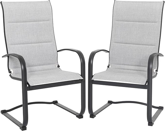 NUU GARDEN Patio Dining Chairs Set of 2, All-Weather Padded Textilene Chairs with Spring Motion and High Back, Breathable Outdoor Dining Chairs for Backyard Lawn Deck, Gray