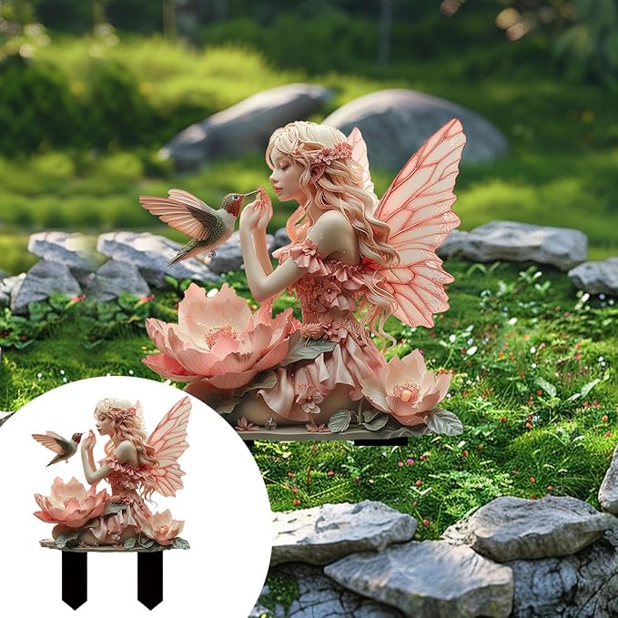 JOYO 11.8''Bohemian Fairy Flower Pot Decoration,2D Acrylic Ground Plug,Fairy Garden Planter Accessories,Fairy Pumpkin Angel Garden Stake for Pot Plants and Garden Yard Lawn Décor (O)