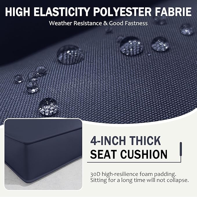 Outdoor Cushions for Patio Furniture with 5 Pillows, Waterproof Patio Furniture Cushions Replacement, 4" Deep Seat Outdoor Sectional Cushions for 4-seat Patio Furniture Chair Sofa Couch,Navy Blue
