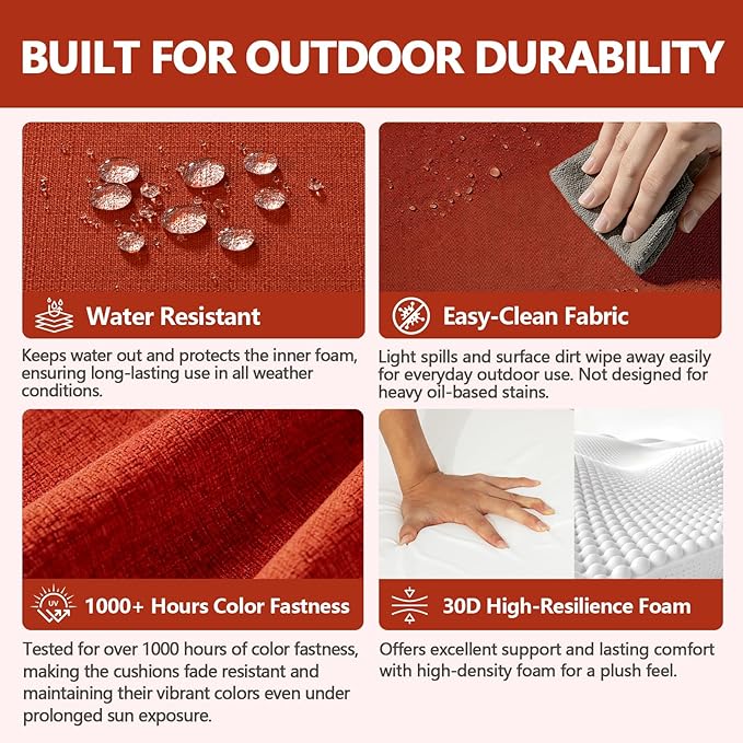 Goodgoods 24 x 28 Outdoor Patio Deep Seat Cushions 2-Pack, 1000+ Hours Fade-Resistant & Water-Resistant Outdoor Furniture Chair Cushions with 30D High-Resilience Foam for Sofa Chair, Quarry Red
