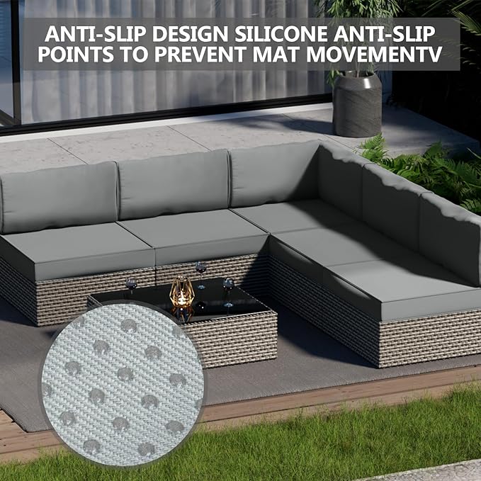 9 Piece Outdoor Patio Waterproof Cushion Covers, Fits 4-Seat Wicker Rattan Sectional Couch Chair Furniture Cover Replacement Set - Fade-Resistant Patio Cushion Covers with Zipper