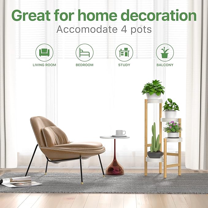 Wisuce Bamboo Plant Stands Indoor, 4 Tier Tall Corner Plant Stand Holder & Plant Display Rack for Outdoor Garden Indoor Home(4 Tier -1)
