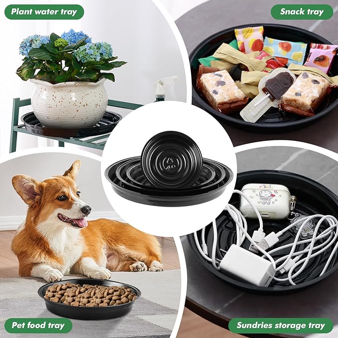 20 Pack 12 Inch Black Plastic Plant Saucers for Indoor Outdoor, Large Plant Pot Saucers with Water Catcher Tray