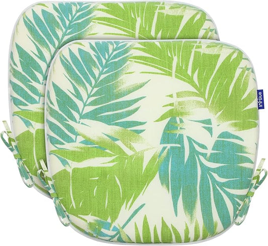 SleepMan Outdoor 17"x16" Chair Cushions with Ties Set of 2, Water Resistant All Weather U-Shape Seat Pads for Patio Garden Furniture Indoor Fade Resistant Patio Cushions (Green Bamboo)