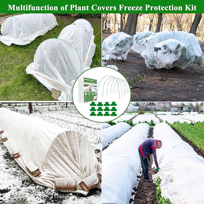 10X50FT Plant Covers Frost Protection Kit, Garden Hoops Kit for Winter Oudoot Plants, Floating Row Cover Frost Cloth Plant Blankets for Freeze Snow Protection, Greenhouse Hoop for Raised Beds