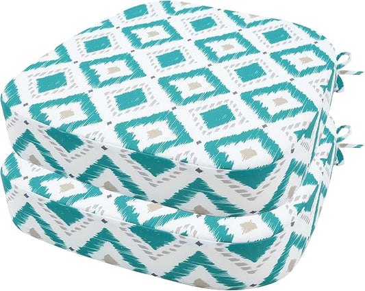 idee-home Outdoor Chair Cushions Set of 2, 17" x 17" x 3" Thick D-Shaped Patio Furniture Outdoor Seat Cushions Waterproof with Ties, Dining Pads