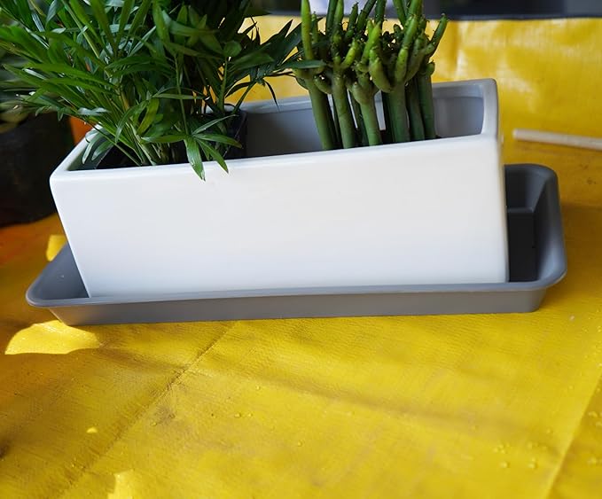 2 Pack of Plastic Plant Tray Saucer Rectangular, Plant Trays Saucers for Indoors Outdoor, Plant Water Drip Tray for Flower Pot Planter, Windowsill Plant Tray (6.5 X 13 Inch, Gray)