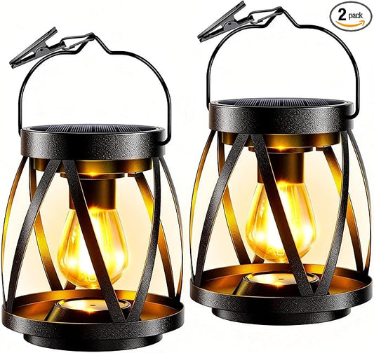 GARPAR Solar Lights Outdoor Waterproof, Upgraded Metal Outdoor Lantern, Brighter Auto On/Off 18H Hanging Solar Lights for Outside Garden Yard Patio Decor, Mother's Day Gift for Mom Grandma 2 Pack