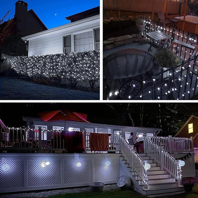 6 Pack Solar String Lights Outdoor, Extra-Long 600LED Solar Fairy Lights Outdoor Waterproof, Solar Twinkle Lights Silver Wire 8 Modes Solar Outside Lights for Xmas Tree Party Wedding (Cool White)