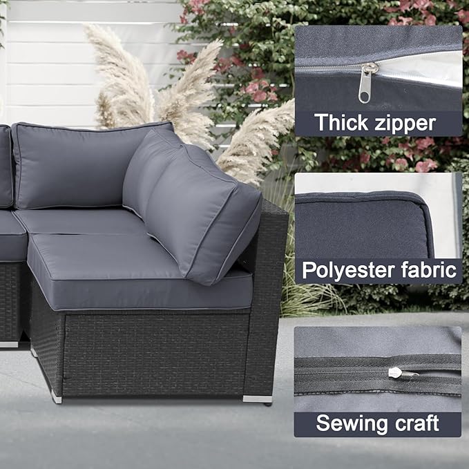 14Piece Outdoor Sofa Cushion Replacement, Patio Furniture Waterproof Cushion with Zippers, fit 6-Seat Outdoor Wicker Rattan Sectional Couch (BlackGrey, 24.8"x24.8"x3.15")