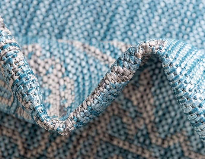 Unique Loom Outdoor Traditional Collection Area Rug - Antique (4' 1" Round, Light Aqua/ Gray)