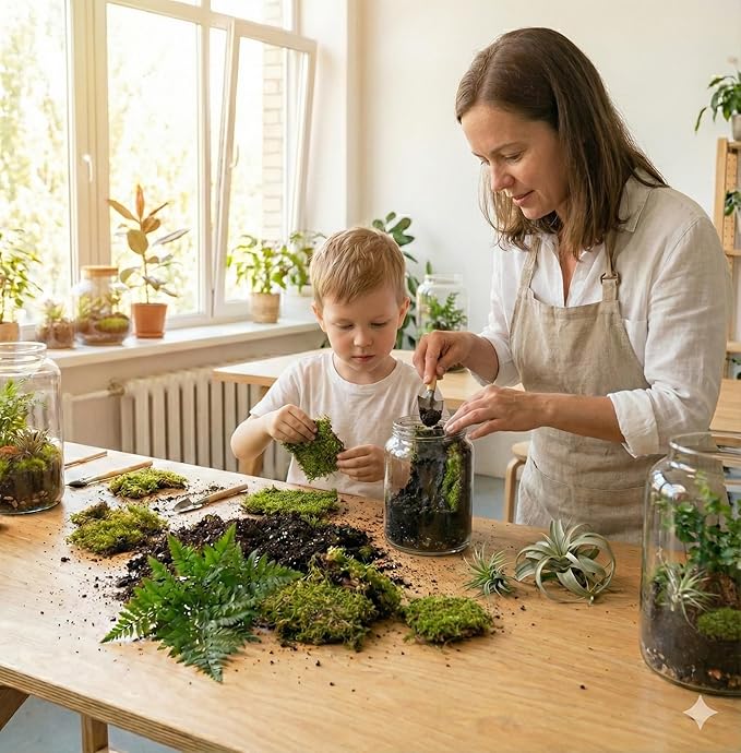 Terrarium Modeling Soil Mix, Glass-Adhesive, Terrarium Substrate, Adhesive Soil, Moss Wall, Vertical Natural-Looking for Miniature Scenes, Fairy Gardens & Plant Displays (16 oz)