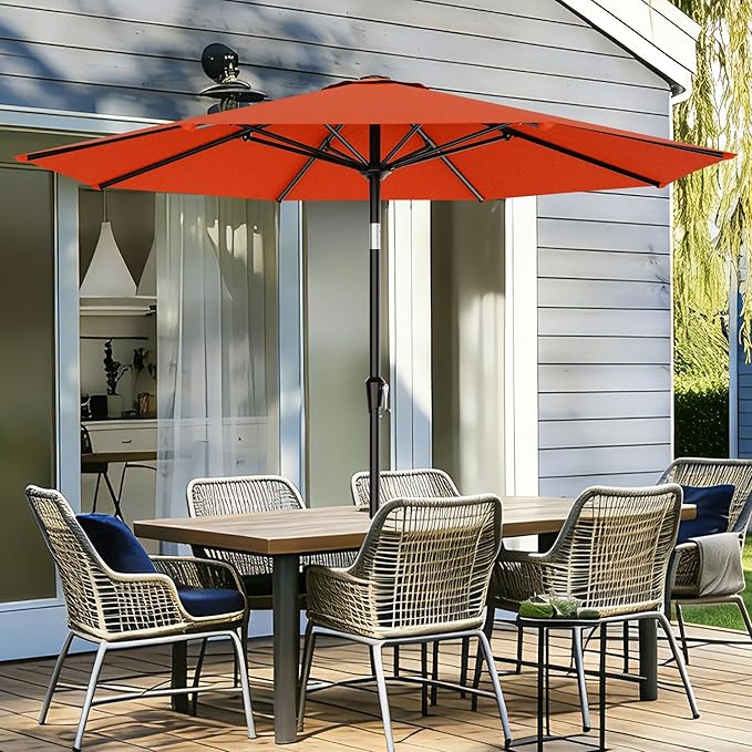 AreShark 9 FT Patio Umbrella for Outdoor, Outdoor Umbrella with Push Button Tilt and Crank, Outdoor Patio Umbrellas with 8 Sturdy Ribs for Market, Garden, Deck, Backyard, Pool (Orange)