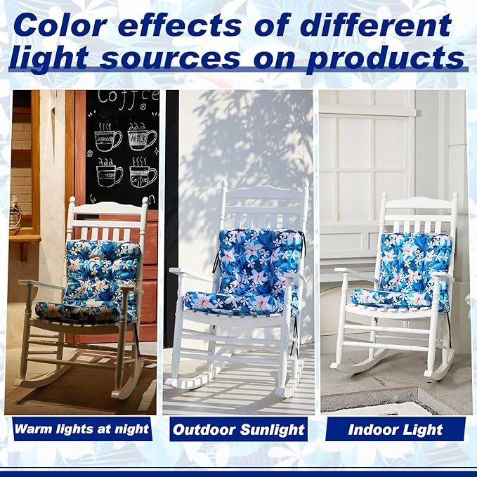 Hoteam 4 Set Outdoor Deep Seat Patio Chair Cushions Waterproof Patio Cushions Set 20 x 42 Inch for Furniture Replacement Removable Seat and Back(Blue Plumeria)