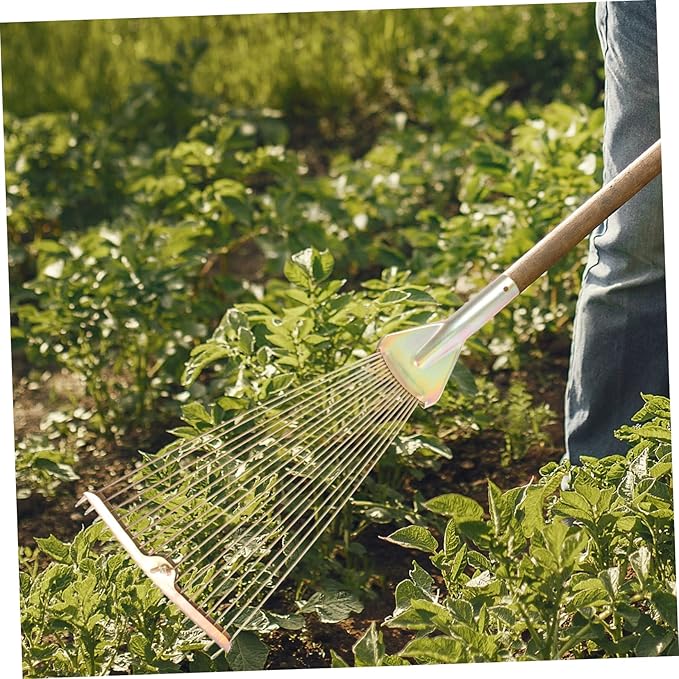 Mikikit Foldable High-Carbon Rake Garden Cleaning Tool for Lawn Care and Maintenance Efficient Metal Rake for Leaves and Debris Gardening Accessory