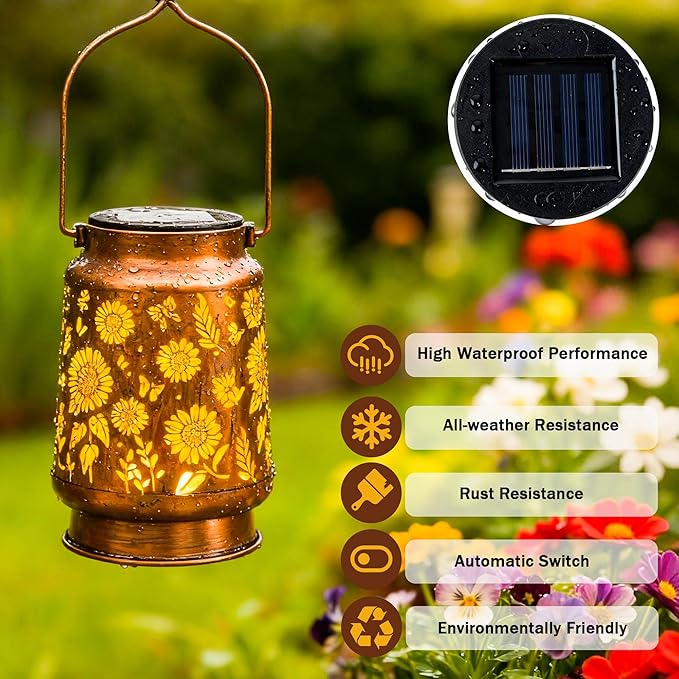 2 Pack Sunflower Solar Lantern Lights, Outdoor Lanterns Garden Decor, Hanging Solar Lantern for Backyard Porch Patio Table Yard Balcony Lawn Pathway, Gifts for Women Grandma Mom