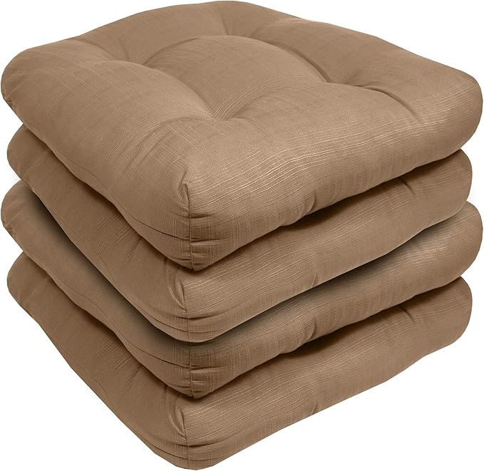 Sweet Home Collection Patio Cushions Outdoor Chair Pads Premium Comfortable Thick Fiber Fill Tufted 19" x 19" Seat Cover, 4 Count (Pack of 1), Taupe