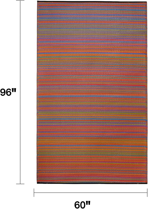 Fab Habitat Outdoor Rug - Waterproof, Fade Resistant, Crease-Free - Premium Recycled Plastic - Striped - Patio, Porch, Deck, Balcony - Cancun - Multicolor - 5 x 8 ft