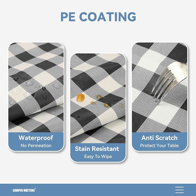 Picnic Table Cover and Bench Covers, Fitted Tablecloth Cover with Elastic Edge, Water and Oil Proof, for Outdoor, Garden, Camping, 72x28 Inch, 3 Pieces Set, Black & White