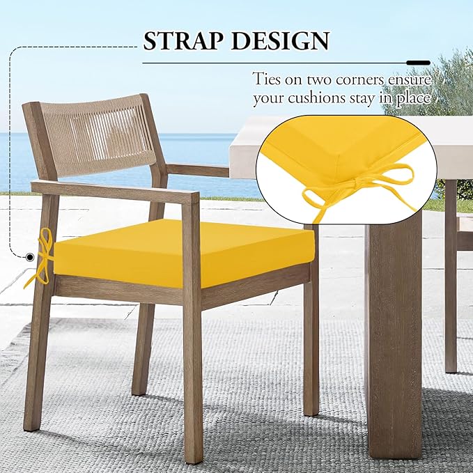 Wellsin Outdoor Chair Cushions for Patio Furniture - Outdoor Cushions for Chairs - Waterproof Patio Chair Cushions Set of 4, 18.5"X16"X3", Yellow