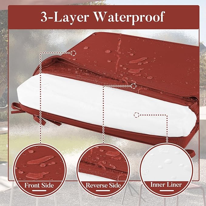 Basic Beyond Outdoor Chair Cushions for Patio Furniture, Waterproof Outdoor Seat Cushions Set of 4 18 x 18, Patio Chair Cushions Set of 4 with Ties and Handle, Brick Red